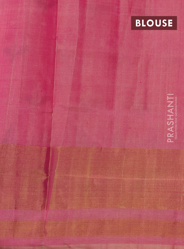Rajkot patola silk saree cream and pink with allover ikat butta weaves and long ikat woven zari border