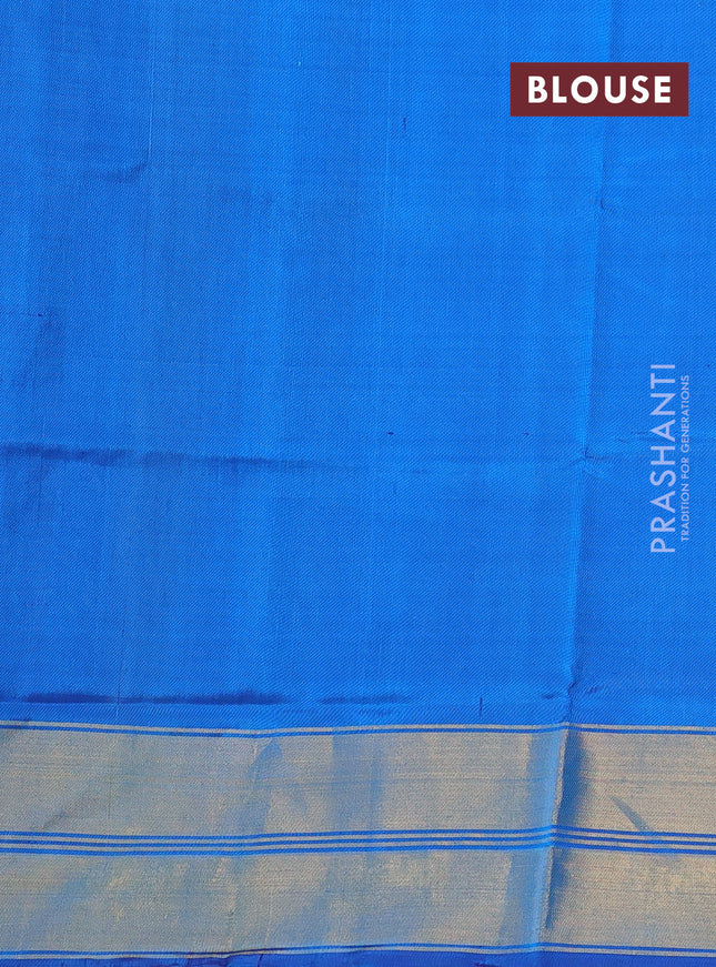Rajkot patola silk saree blue with allover ikat butta weaves and long ikat woven zari border