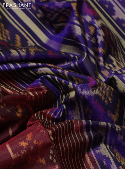 Rajkot patola silk saree deep maroon and navy blue with allover ikat weaves and ikat woven border