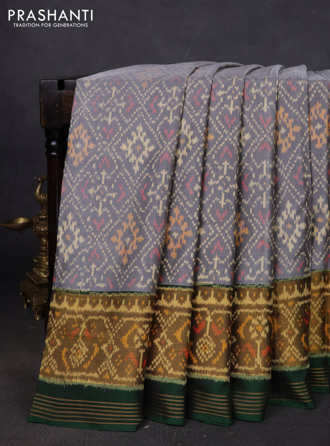 Rajkot patola silk saree grey and green with allover ikat weaves and ikat woven zari border