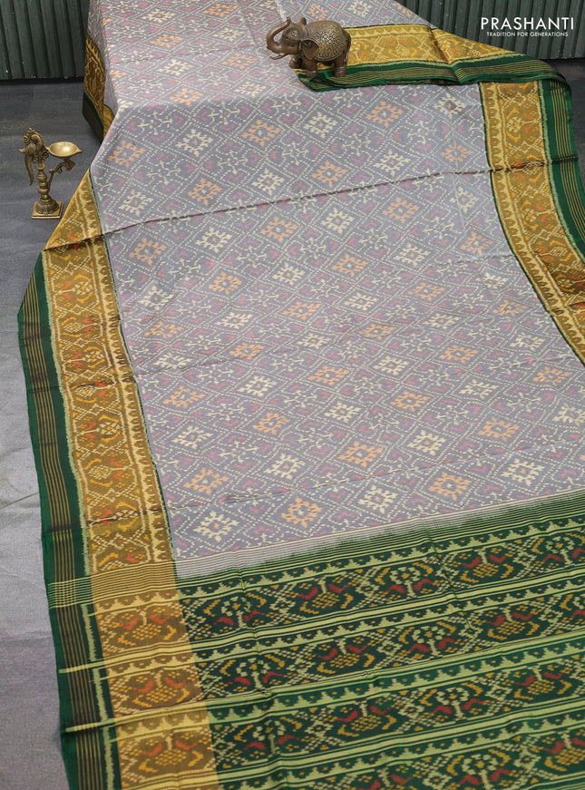Rajkot patola silk saree grey and green with allover ikat weaves and ikat woven zari border