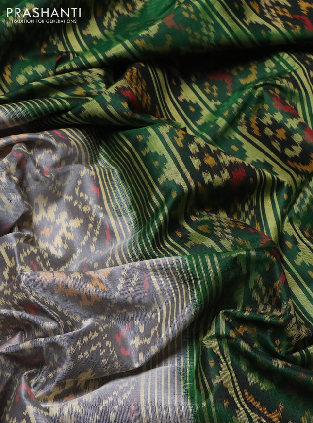 Rajkot patola silk saree grey and green with allover ikat weaves and ikat woven zari border