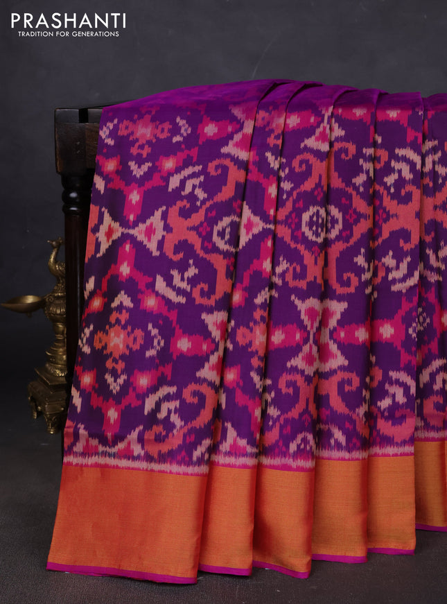 Rajkot patola silk saree purple with allover ikat weaves and zari woven border