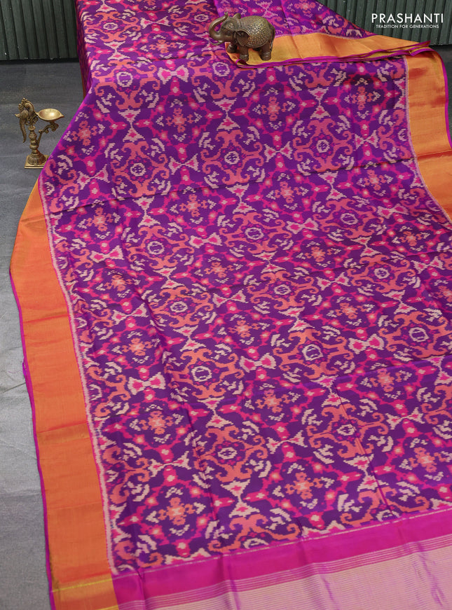 Rajkot patola silk saree purple with allover ikat weaves and zari woven border