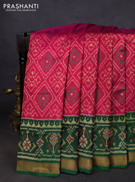 Rajkot patola silk saree pink and green maroon with allover ikat weaves and ganga jamuna border