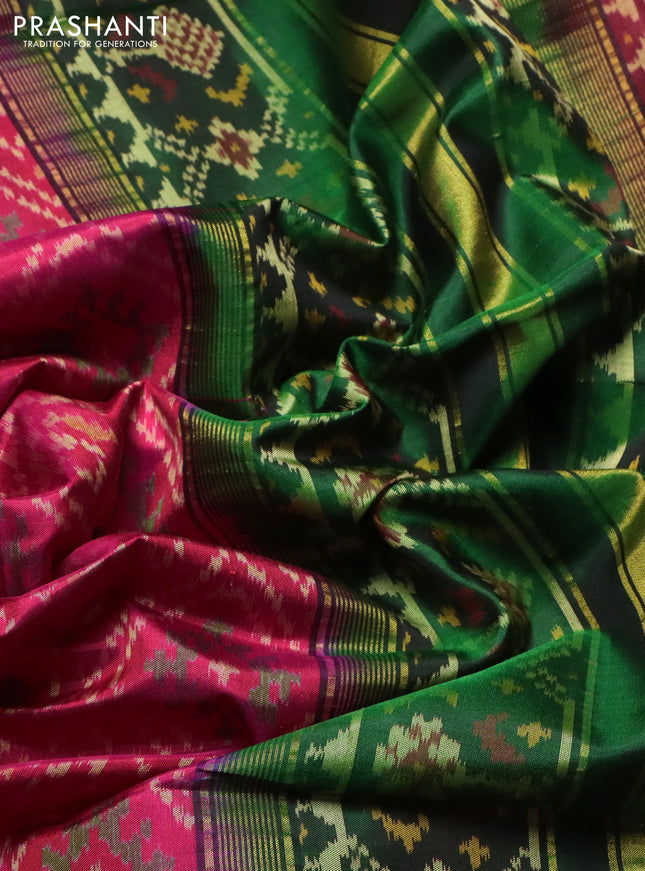 Rajkot patola silk saree pink and green maroon with allover ikat weaves and ganga jamuna border