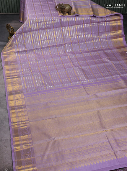 Pure kanchipuram silk saree pastel lavender with allover veldhari zari weaves and rich zari woven border