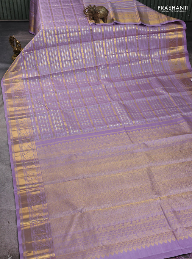 Pure kanchipuram silk saree pastel lavender with allover veldhari zari weaves and rich zari woven border