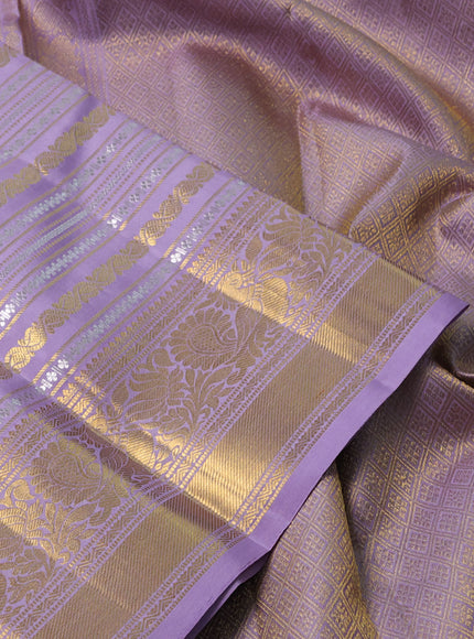 Pure kanchipuram silk saree pastel lavender with allover veldhari zari weaves and rich zari woven border