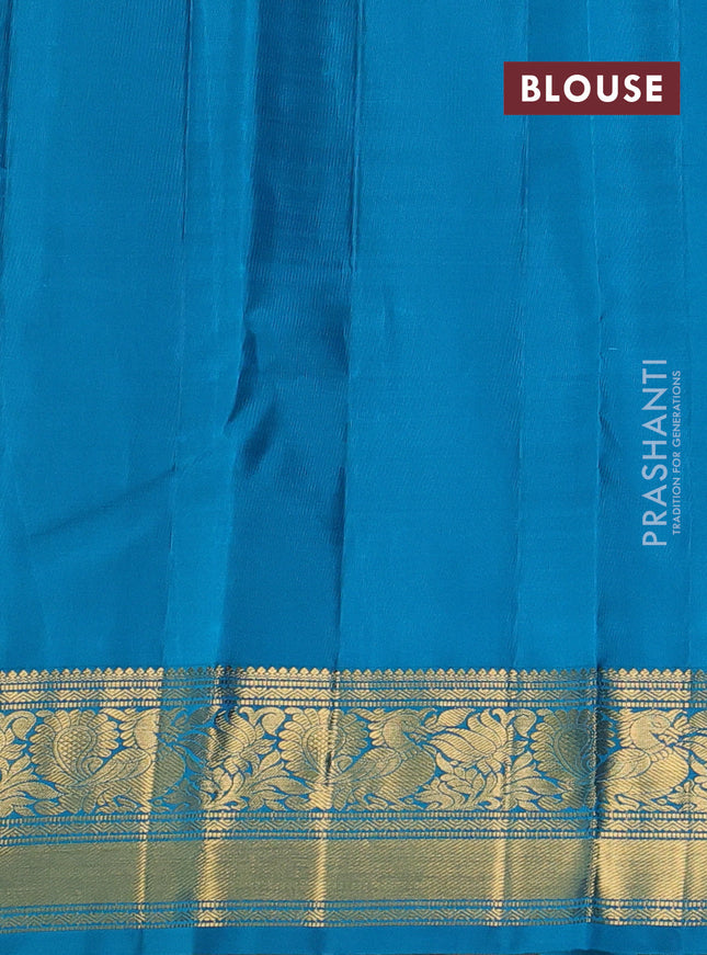 Pure kanchipuram silk saree teal blue with allover veldhari zari weaves and rich zari woven border