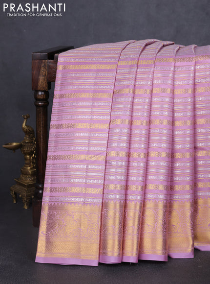 Pure kanchipuram silk saree pastel pink with allover veldhari zari weaves and rich zari woven border