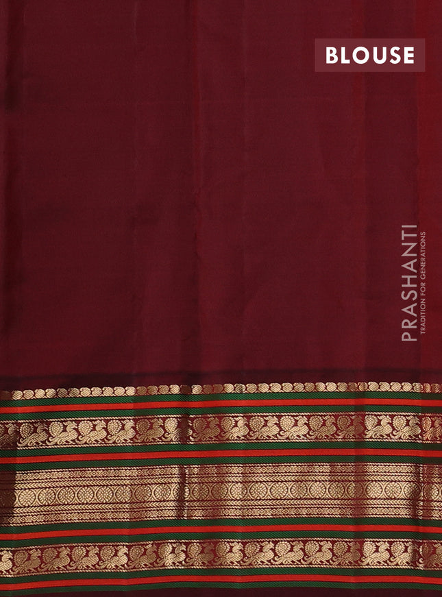 Pure kanchipuram silk saree pastel green and deep maroon with zari woven buttas and rich zari woven korvai border