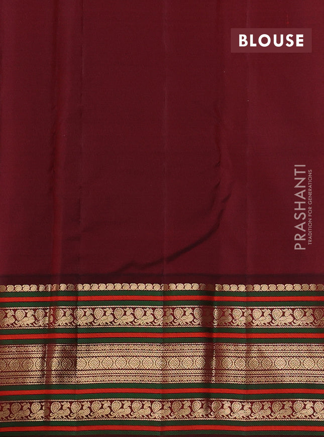 Pure kanchipuram silk saree teal blue and deep maroon with zari woven buttas and rich zari woven korvai border