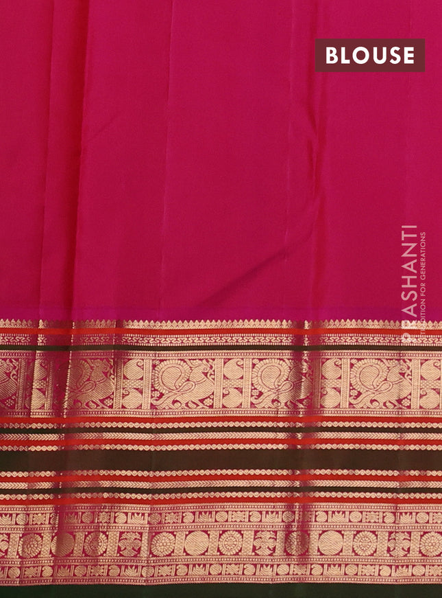 Pure kanchipuram silk saree yellow and pink with zari woven buttas and long zari woven korvai border