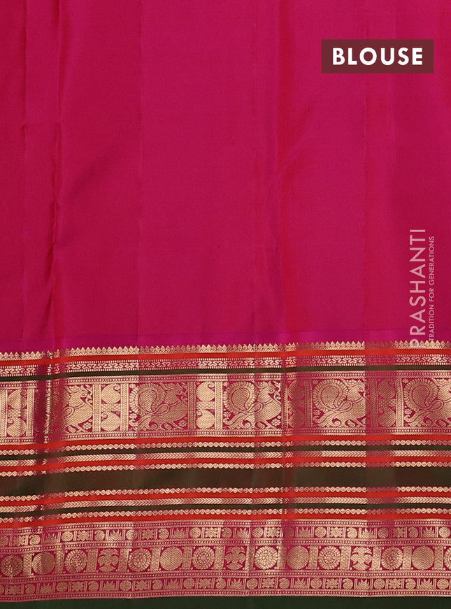 Pure kanchipuram silk saree blue and pink with zari woven buttas and long zari woven korvai border