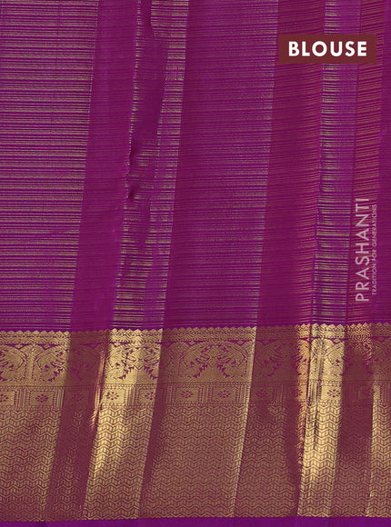 Pure kanchipuram silk saree dual shade of peacock blue and purple with allover vairosi pattern & zari buttas and rich zari woven border