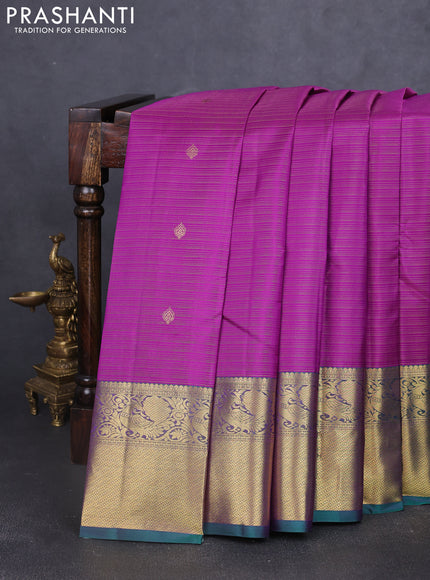 Pure kanchipuram silk saree purple and teal green with allover vairosi pattern & zari buttas and rich zari woven border