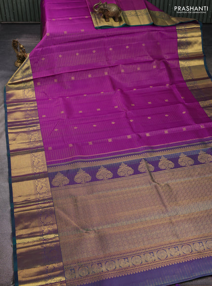 Pure kanchipuram silk saree purple and teal green with allover vairosi pattern & zari buttas and rich zari woven border