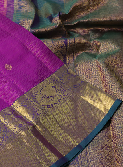 Pure kanchipuram silk saree purple and teal green with allover vairosi pattern & zari buttas and rich zari woven border