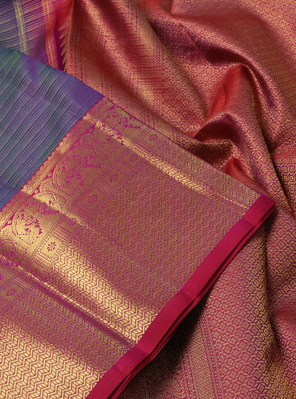 Pure kanchipuram silk saree dual shade of greenish purple and pink with allover vairosi pattern & zari buttas and rich zari woven border