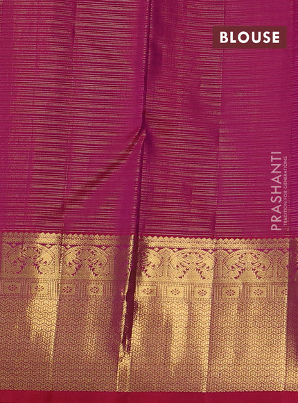Pure kanchipuram silk saree dual shade of greenish purple and pink with allover vairosi pattern & zari buttas and rich zari woven border