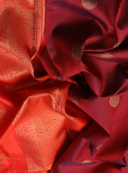Pure kanchipuram silk saree maroon and orange with annam & rudhraksha zari woven buttas and piping border
