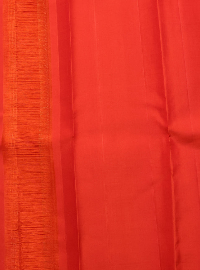 Pure kanchipuram silk saree maroon and orange with annam & rudhraksha zari woven buttas and piping border