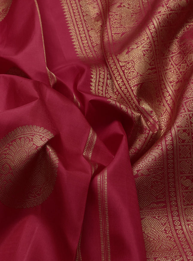 Pure kanchipuram silk saree red with annam zari woven buttas in borderless style