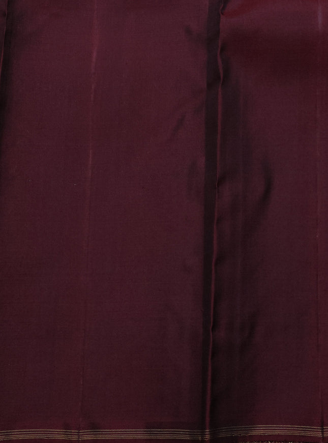Pure kanchipuram silk saree yellow and deep maroon with zari woven buttas in borderless style