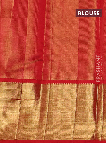 Pure kanchipuram tissue silk saree gold and red with allover zari woven brocade weaves and long zari woven border