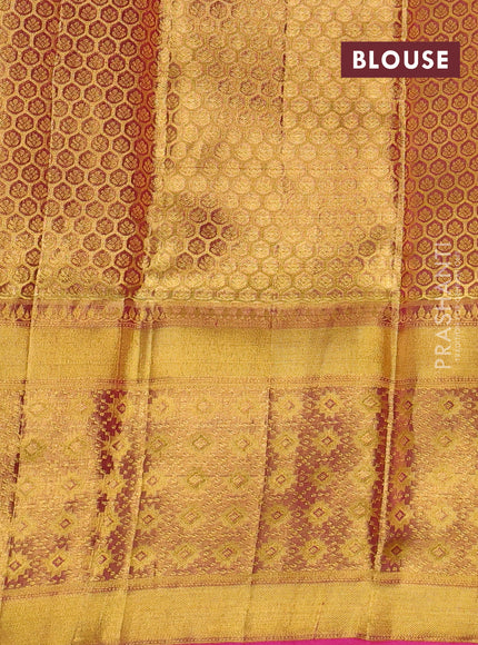 Pure kanchipuram tissue silk saree gold and golden pink with allover zari woven brocade weaves and long zari woven border