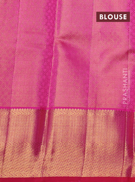 Pure kanchipuram tissue silk saree gold lime yellow and pink with allover zari woven brocade weaves and rich zari woven korvai border