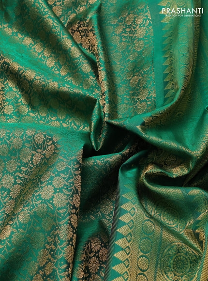 Pure kanchipuram silk saree green with allover zari woven brocade weaves and krishnar weaving pallu