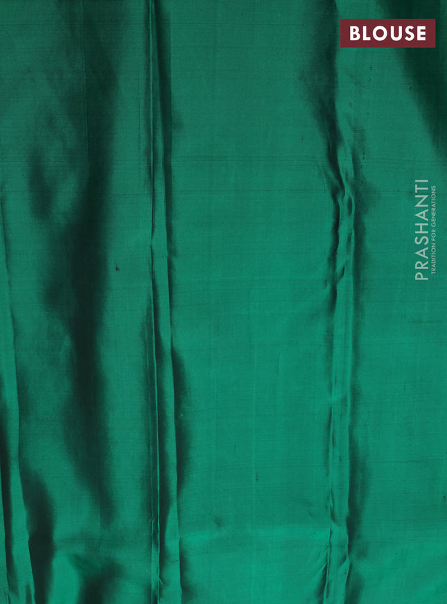 Pure kanchipuram silk saree green with allover zari woven brocade weaves and krishnar weaving pallu