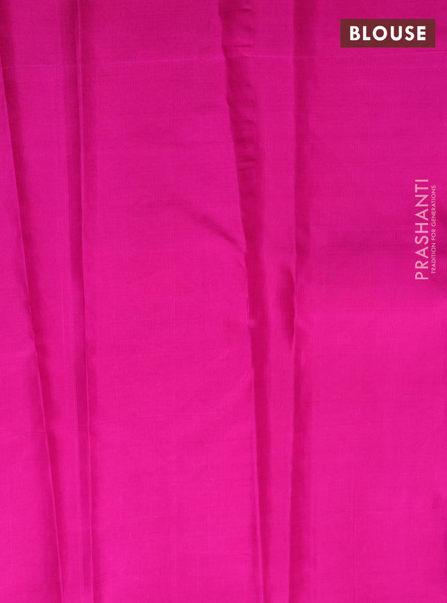 Pure kanchipuram silk saree rani pink with allover zari woven brocade weaves and krishnar weaving pallu