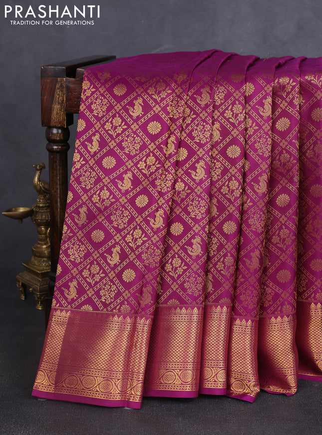 Pure kanchipuram silk saree purple with allover zari woven brocade weaves and zari woven border