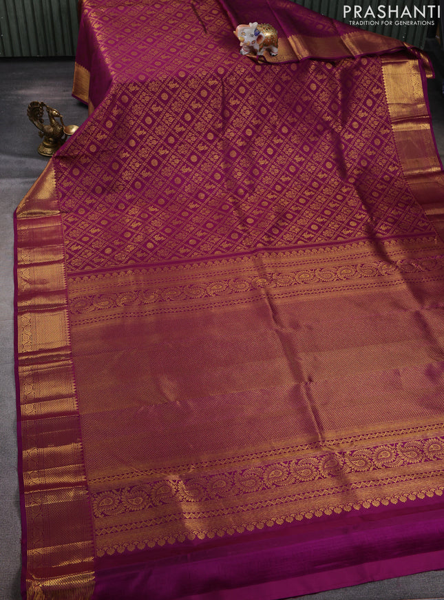 Pure kanchipuram silk saree purple with allover zari woven brocade weaves and zari woven border