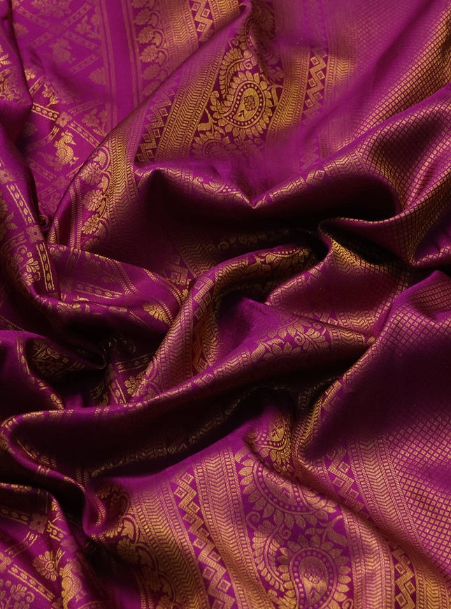 Pure kanchipuram silk saree purple with allover zari woven brocade weaves and zari woven border
