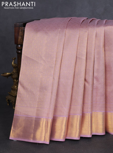 Pure kanchipuram silk saree pastel pink with allover zari woven brocade weaves and zari woven border