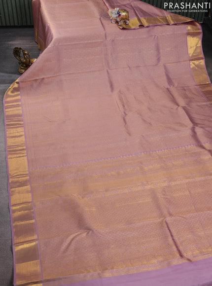 Pure kanchipuram silk saree pastel pink with allover zari woven brocade weaves and zari woven border