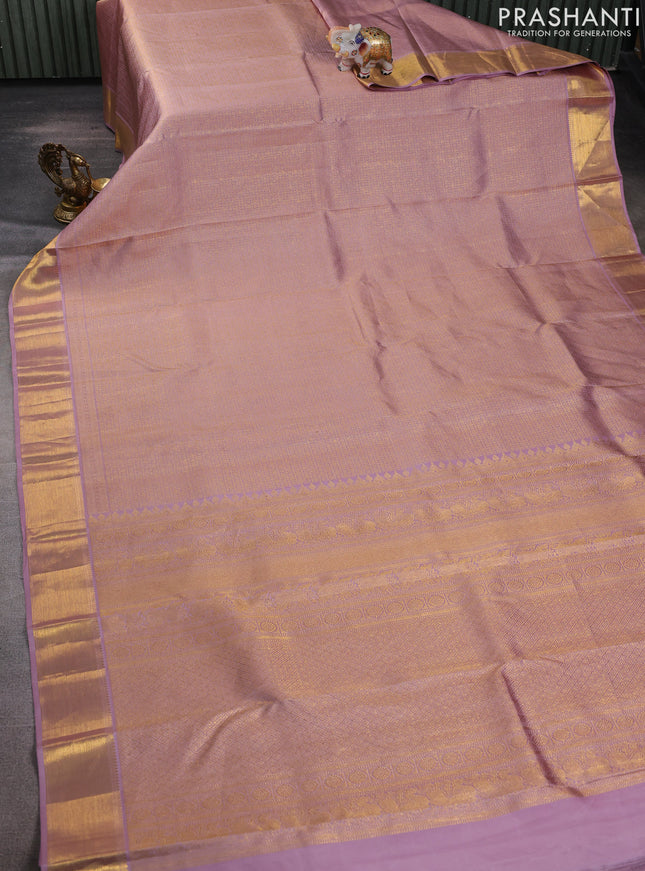 Pure kanchipuram silk saree pastel pink with allover zari woven brocade weaves and zari woven border