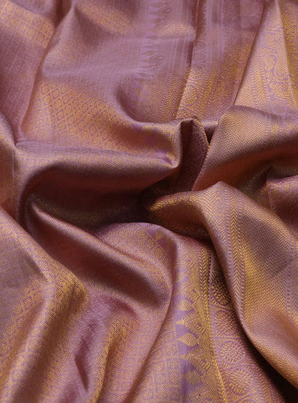 Pure kanchipuram silk saree pastel pink with allover zari woven brocade weaves and zari woven border