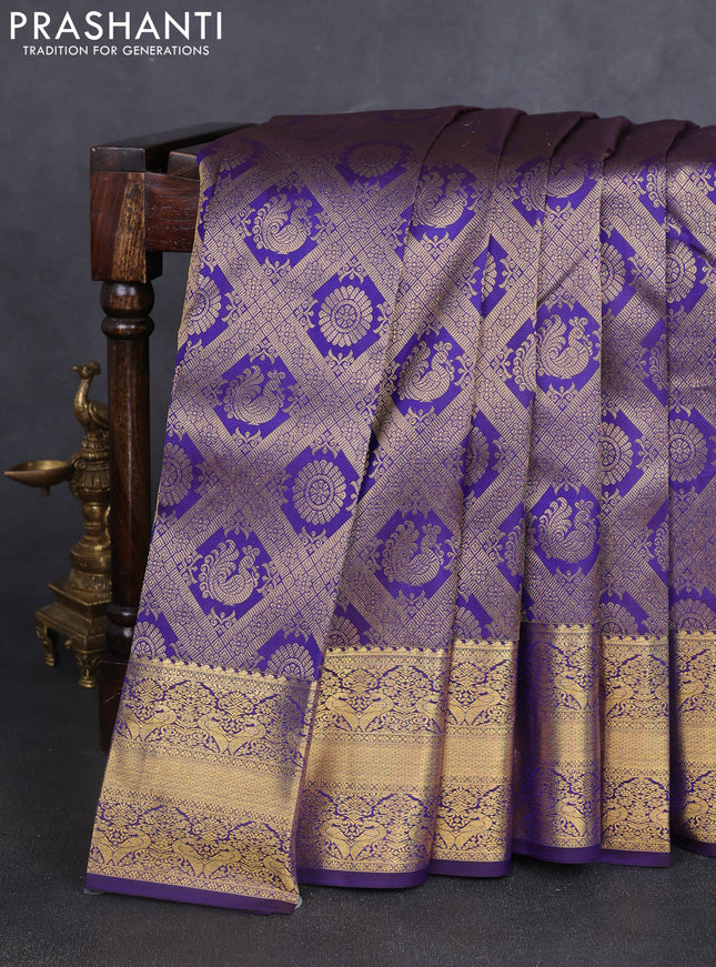 Pure kanchipuram silk saree violet with allover zari woven brocade weaves and rich zari woven border