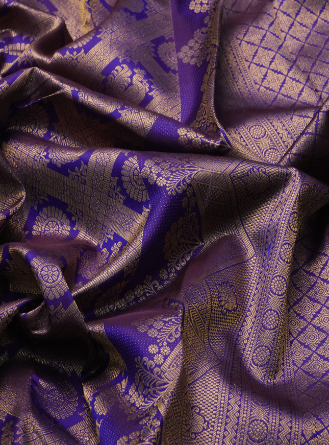 Pure kanchipuram silk saree violet with allover zari woven brocade weaves and rich zari woven border