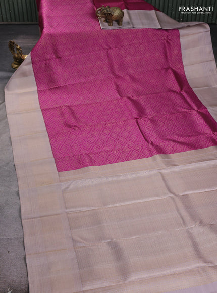 Pure kanchipuram silk saree purple and grey with allover zari woven brocade weaves and rich banarasi style border