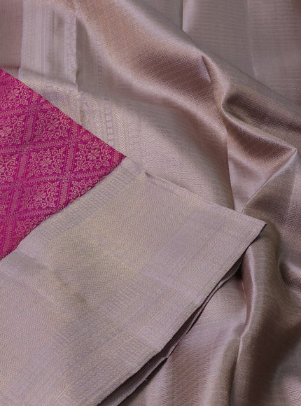 Pure kanchipuram silk saree purple and grey with allover zari woven brocade weaves and rich banarasi style border