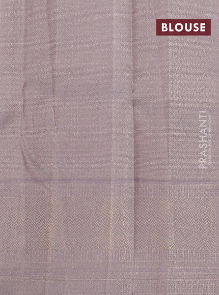 Pure kanchipuram silk saree purple and grey with allover zari woven brocade weaves and rich banarasi style border
