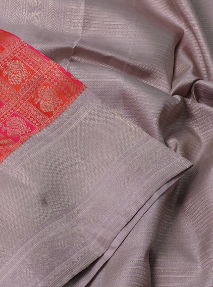 Pure kanchipuram silk saree orange and grey with allover zari woven annam brocade weaves and rich banarasi style border