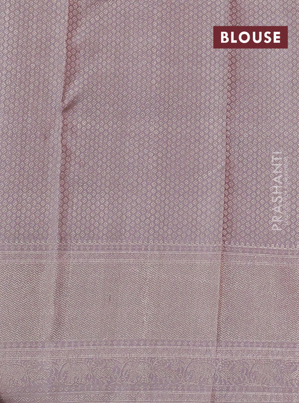 Pure kanchipuram silk saree orange and grey with allover zari woven annam brocade weaves and rich banarasi style border
