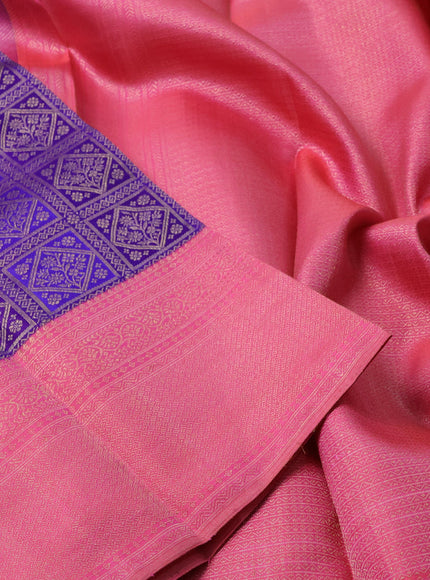 Pure kanchipuram silk saree violet and peach pink with allover zari woven brocade weaves and rich banarasi style border
